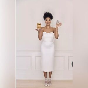 SOLD - Elegant Soft White Midi Length Dress by DB Studio, Size 4